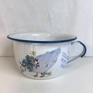 Enamel Goose Bowl with Handle "COLORADO POPCORN BOWL" VTG Farmhouse Cottage Core